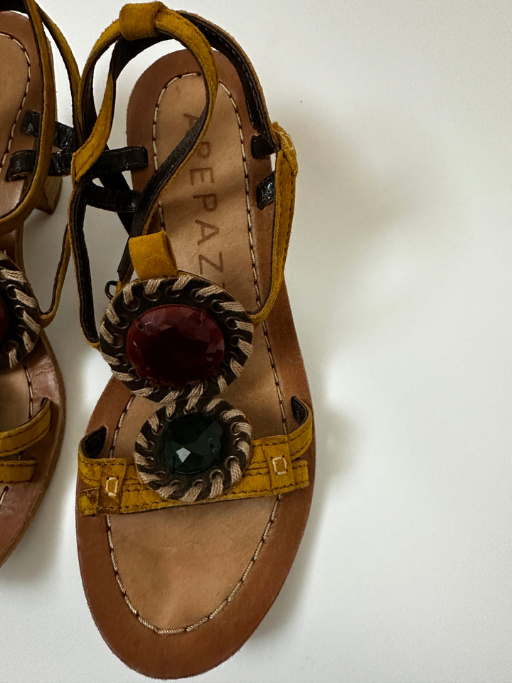 Apepazza Jeweled Statement Ankle Strap Suede Sandals - Boho Statement