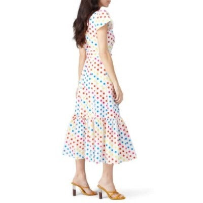 Colorful Polka Dot Dress With Short Sleeves & Tie Belt