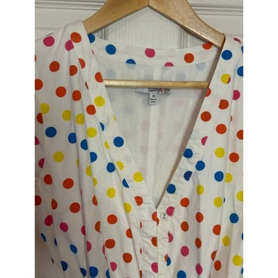 Colorful Polka Dot Dress With Short Sleeves & Tie Belt