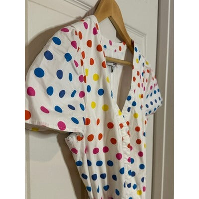 Colorful Polka Dot Dress With Short Sleeves & Tie Belt