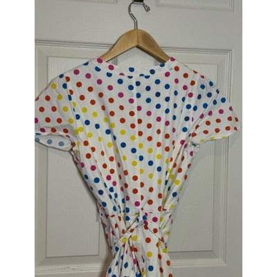Colorful Polka Dot Dress With Short Sleeves & Tie Belt