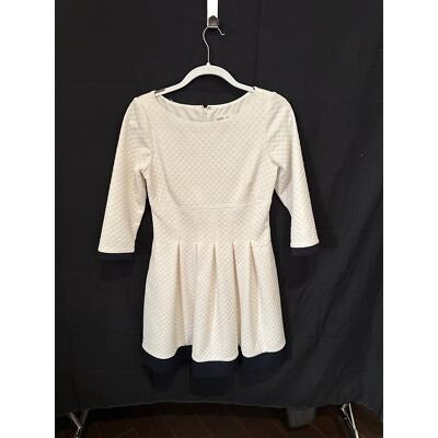 Eliza J Womens Textured White Fit & Flare Dress With 3/4 Sleeves Size 8P