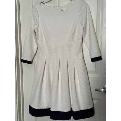 Eliza J Womens Textured White Fit & Flare Dress With 3/4 Sleeves Size 8P
