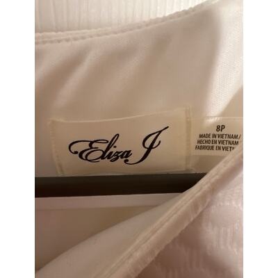 Eliza J Womens Textured White Fit & Flare Dress With 3/4 Sleeves Size 8P