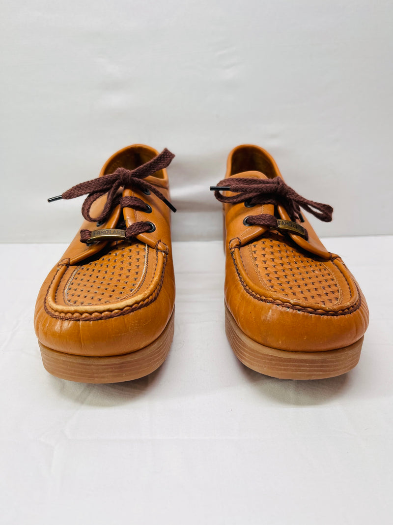 Vintage 1970s Famolare Platform Wedge Shoes Women's Size 9 Leather Wavy Sole Italy