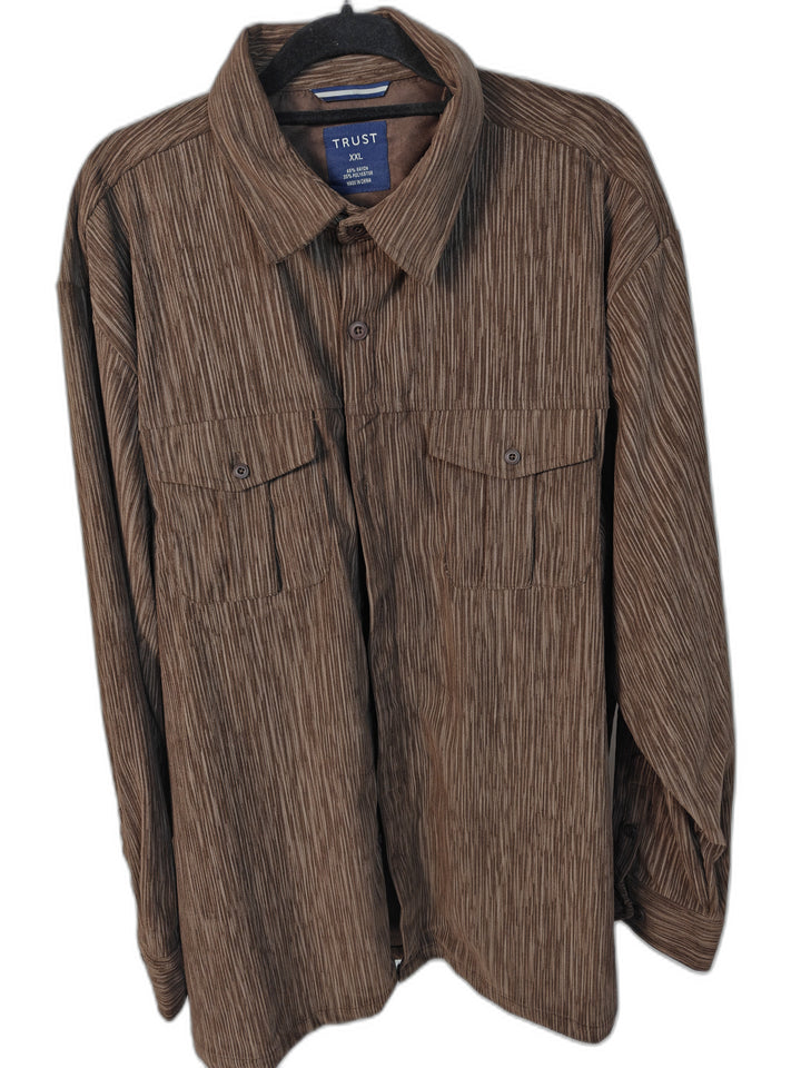 Trust Men's XXL Brown Textured Button Front Shirt Rayon Blend Long Sleeve Overshirt