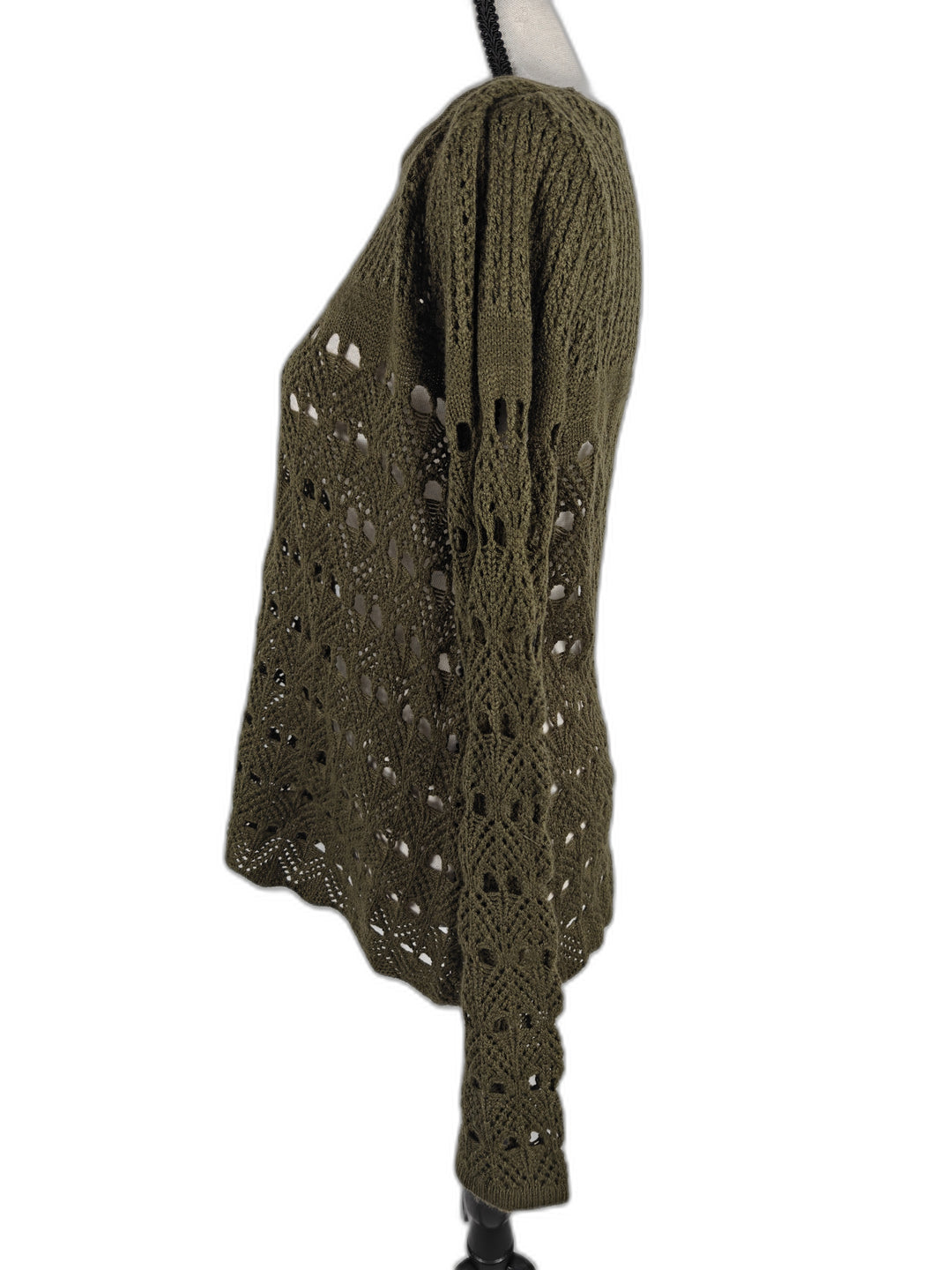 Women’s Cupio Open Knit Crochet Sweater Olive Green Size M/M