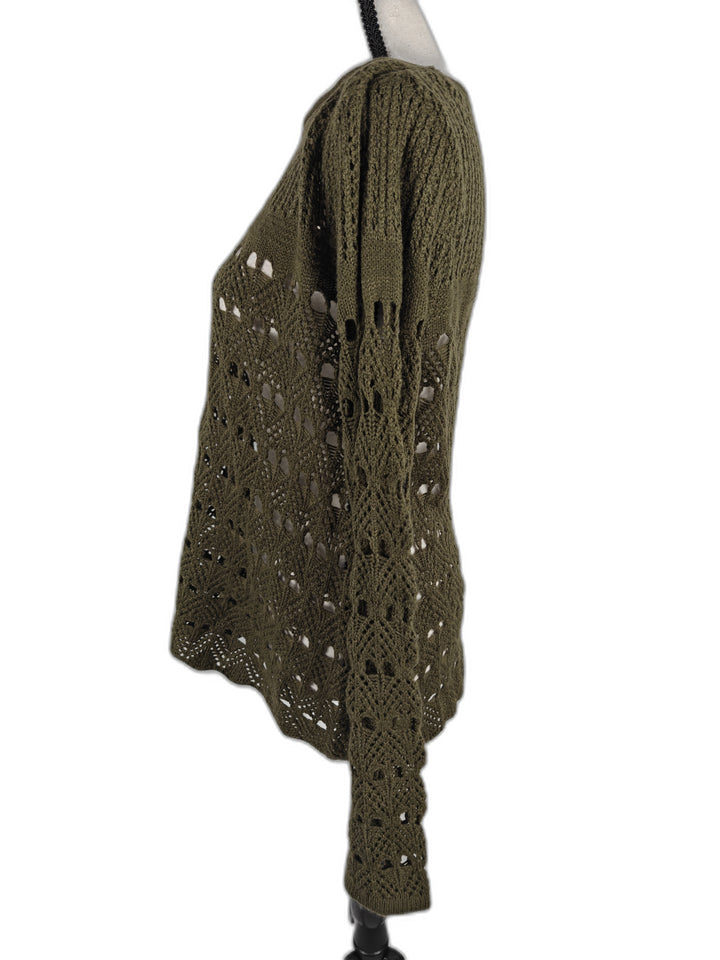 Women’s Cupio Open Knit Crochet Sweater Olive Green Size M/M