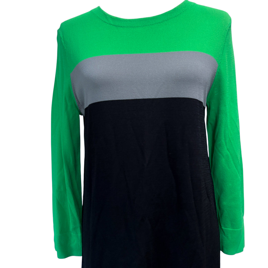 Diane von Furstenberg "Aina" Dress Medium Green Colorblock Longsleeve Knit Mini Dress